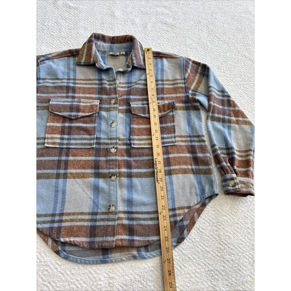 Ford Bronco Flannel Shirt Women’s S/M  Blue Plaid Western Oversized Shacket